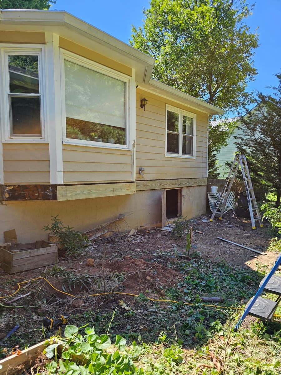 Foundation and siding exposed during the rebuild, Adairsville, Georgia
