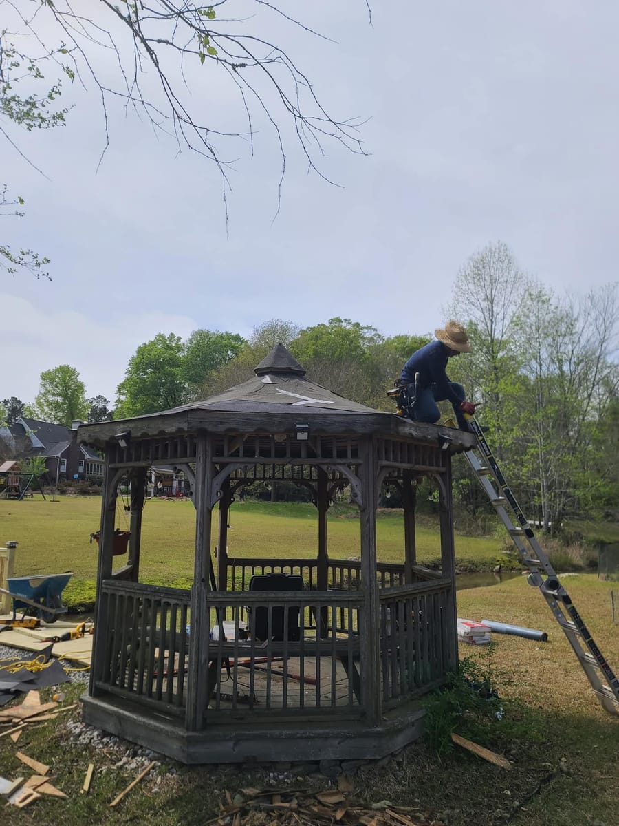 Gazebo with old roofing removed, Atlanta, Georgia