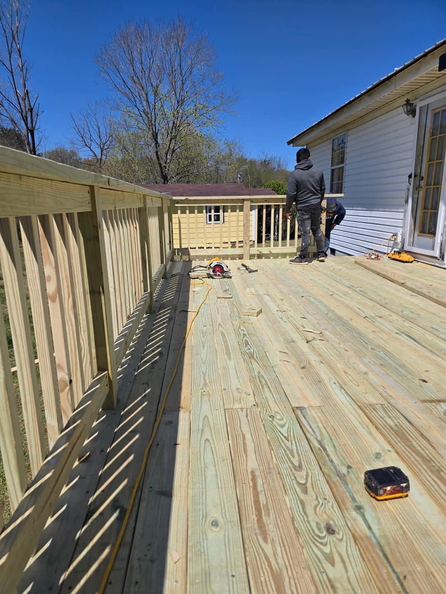 Large low deck stripped to the frame and re-boarded with new railings, Chatsworth, Georgia