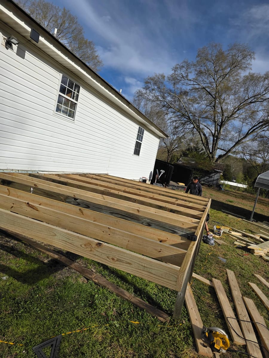 Large low deck stripped to the frame and re-boarded with new railings, Chatsworth, Georgia