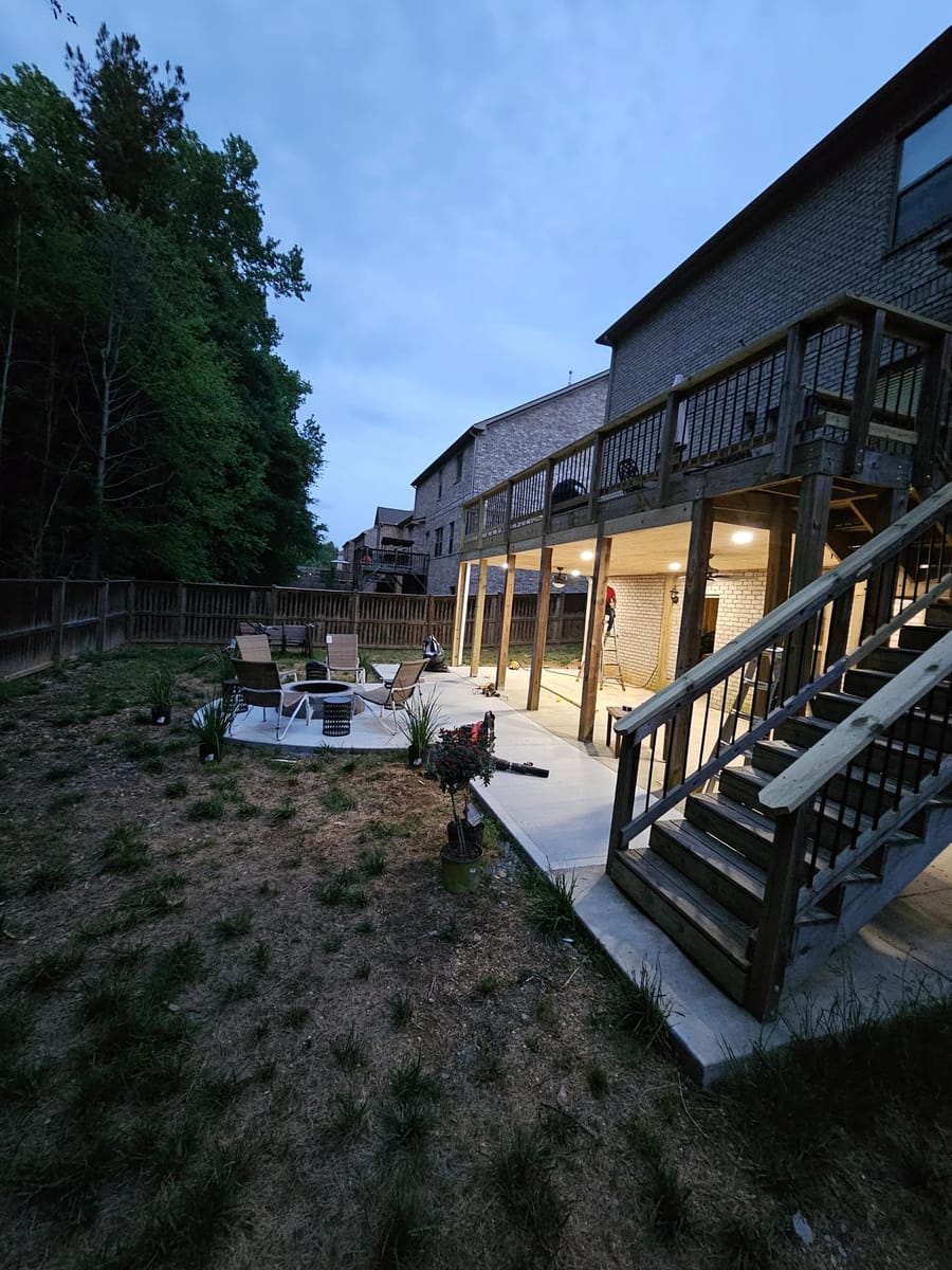 Evening view of the extended deck above the new covered space, Cumming, Georgia