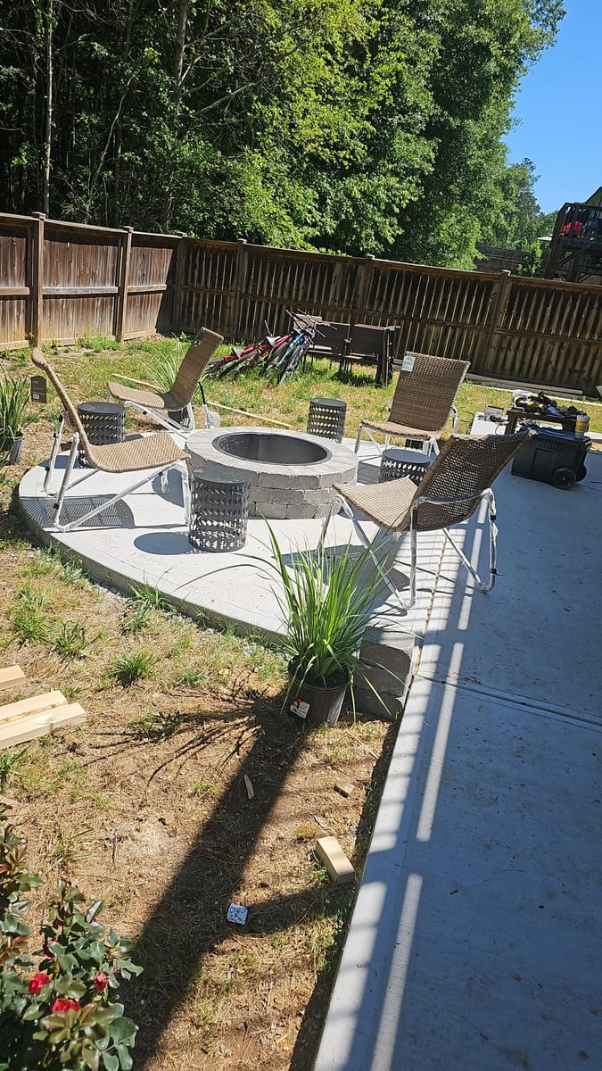 Fire pit and seating on the patio below, Cumming, Georgia