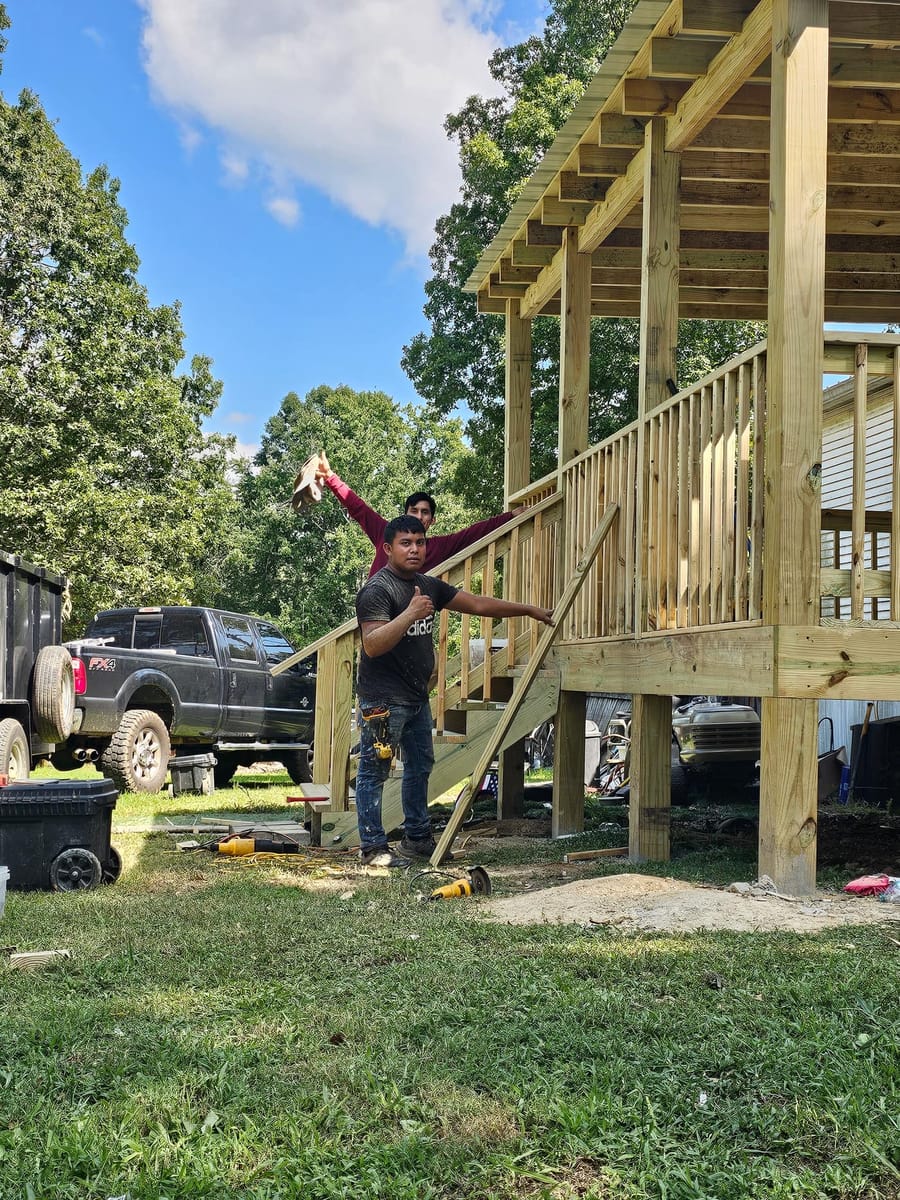 New deck with roof structure and stair access built onto a manufactured home, Dalton, Georgia