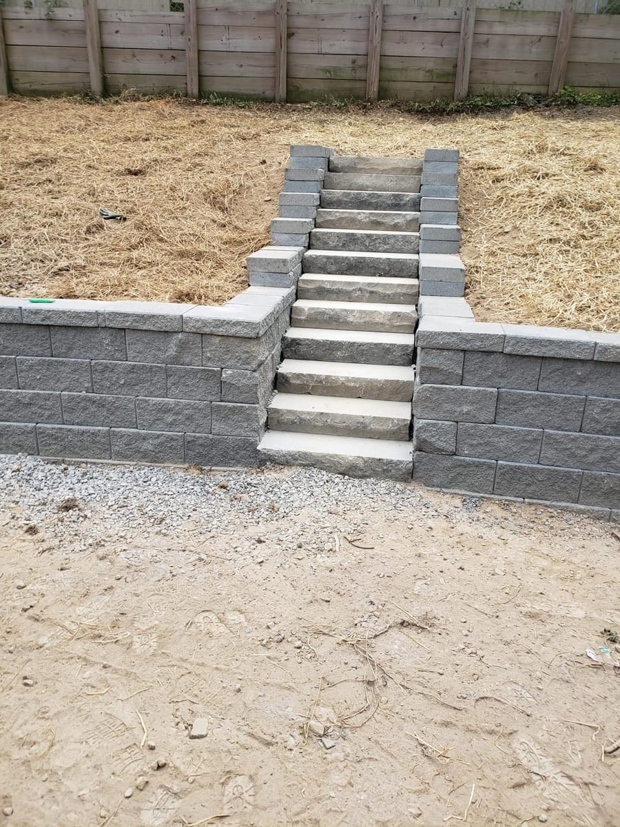 Finished wall with integrated block staircase, Marietta, Georgia