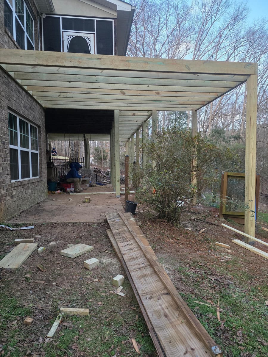 Pergola framing over the lower patio area, McDonough, Georgia